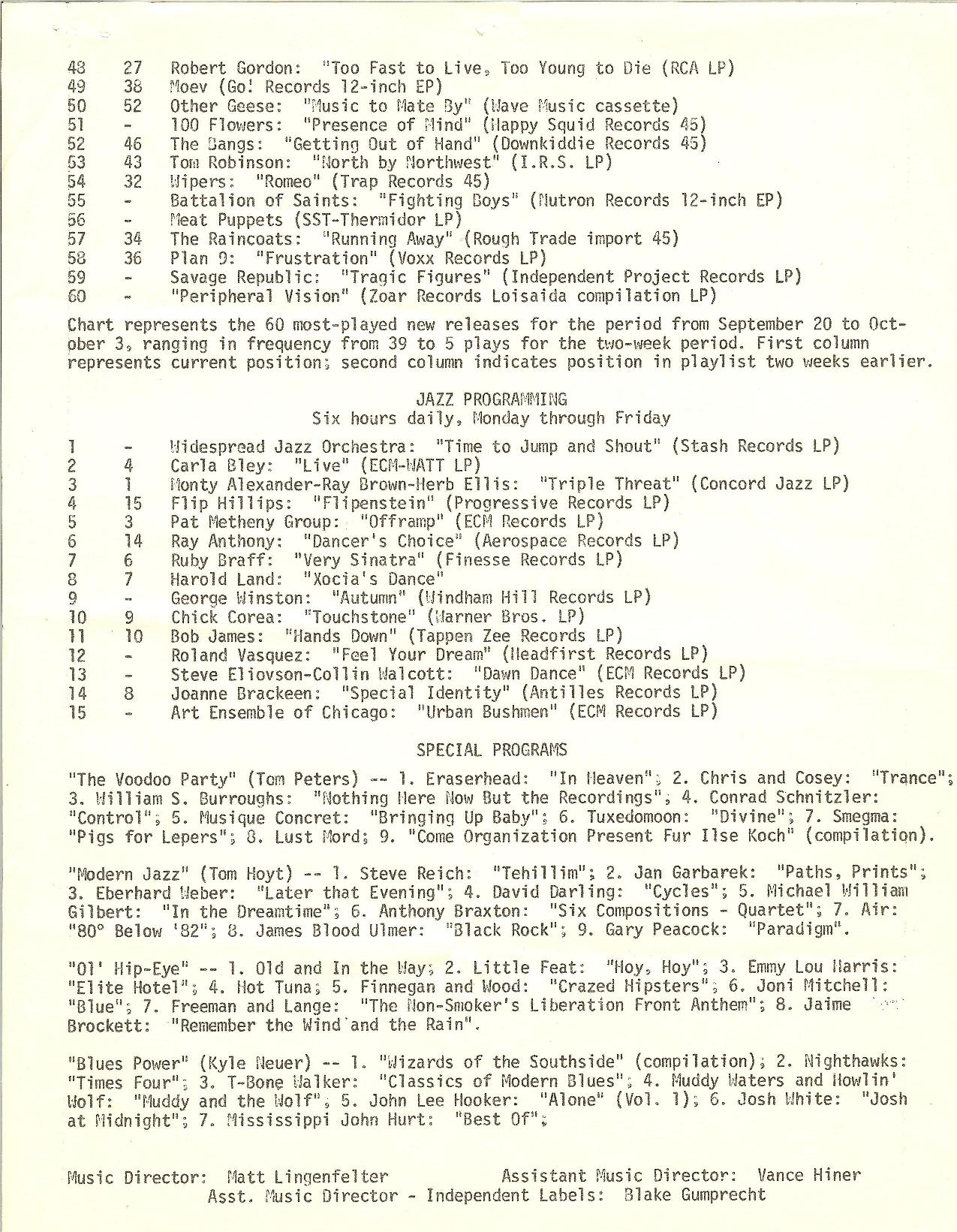 KJHK PLAYLIST OCTOBER 1982 PAGE 2