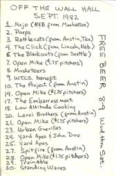 Off the Wall Hall flyer SEPTEMBER 1982